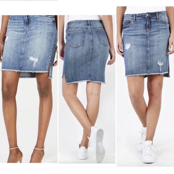 KUT from the Kloth Connie Skirt High Low Fray Hem Denim Jean Skirt Size 00 - Picture 3 of 16